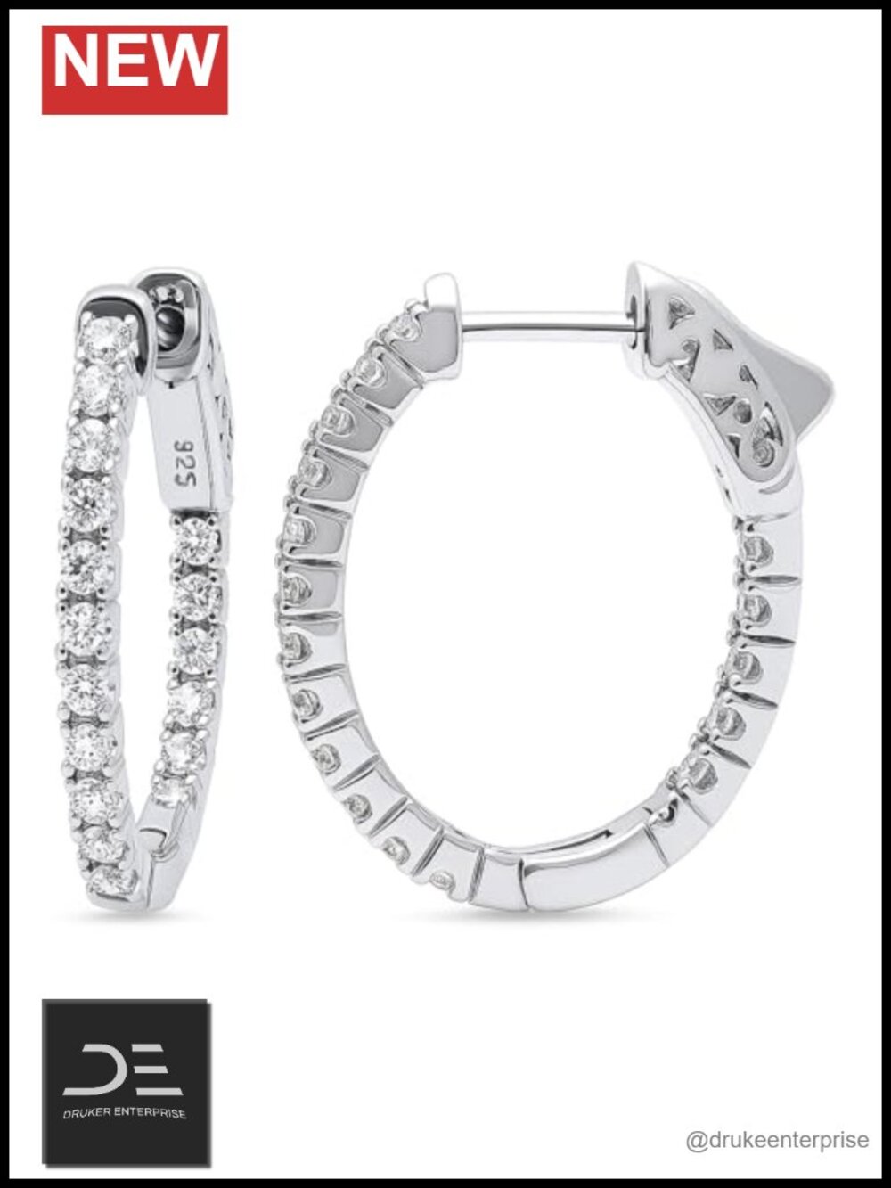 Sterling Silver CZ Inside-Out Oval Hoop Earrings Snap Back